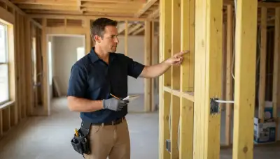 Fort Lauderdale electrician mapping a circuit run in unfinished wall framing during project scope assessment