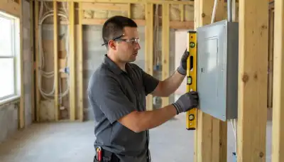 Fort Lauderdale electrician levels a new electrical panel enclosure on interior wall studs before wiring