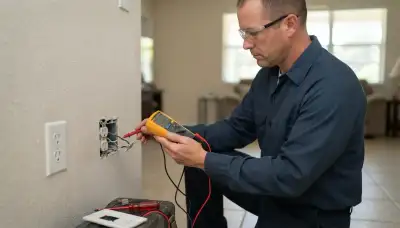 Fort Lauderdale electrician testing a de-energized circuit with a multimeter for electrical fault diagnosis