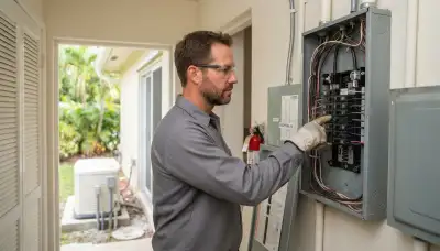 Electrician traces essential circuits in a load center for generator sizing in Fort Lauderdale, FL
