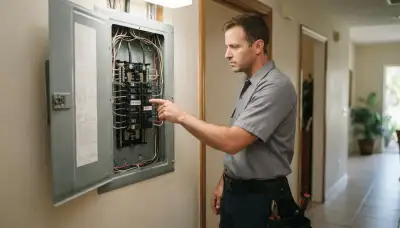 Fort Lauderdale electrician inspecting an open panel for missing GFCI circuit protection