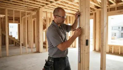 Electrician marking outlet heights and circuit runs for new construction wiring in Fort Lauderdale, FL