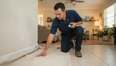 Fort Lauderdale electrician assessing a home outlet while laying a protective drop cloth