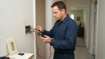 Fort Lauderdale electrician tests exposed wall switch wiring with a multimeter for switch repair