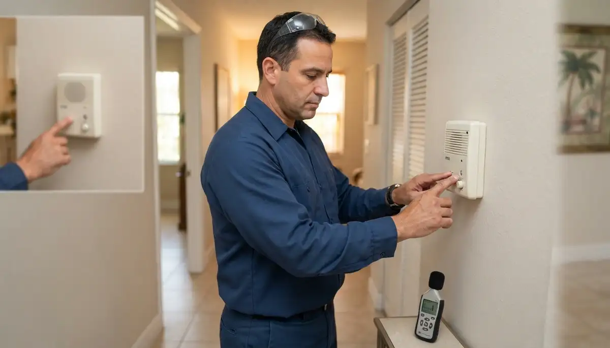 Technician tests intercom stations for clear two-way audio in a Fort Lauderdale, FL home