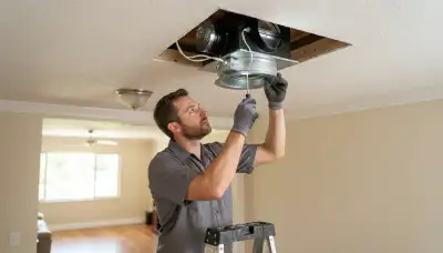 Electrician installs whole house fan ceiling unit, insulated damper, and wiring in Fort Lauderdale, FL