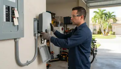 Level 2 EV charger installation with dedicated 240-volt circuit in Dania Beach, FL