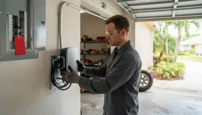 Electric vehicle charger installation with conduit and dedicated circuit in a Hallandale Beach, FL garage