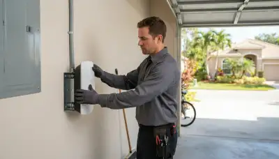 240-volt EV charger installation by an electrician in a Lighthouse Point, FL garage