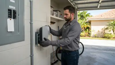 Electric vehicle charger installation with wall-mounted charger and conduit in Medley, FL