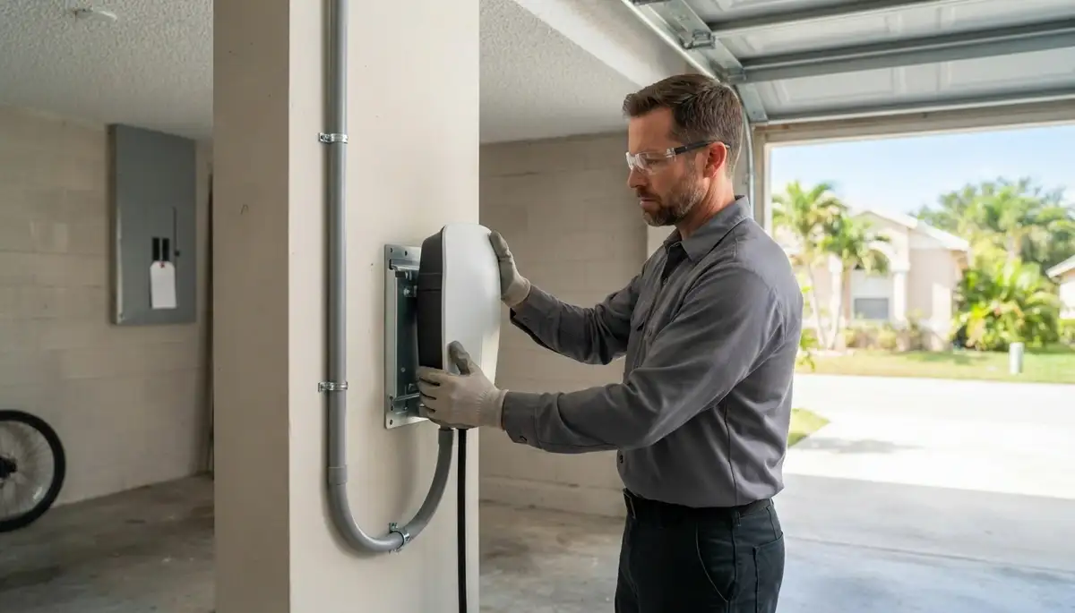 Level 2 EV charger installation with dedicated circuit by an electrician in Pembroke Pines, FL