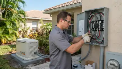 Electrician connects generator transfer switch conductors in Fort Lauderdale, FL