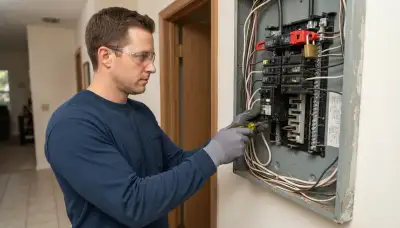 Fort Lauderdale, FL electrician installing a GFCI breaker in a home's electrical panel