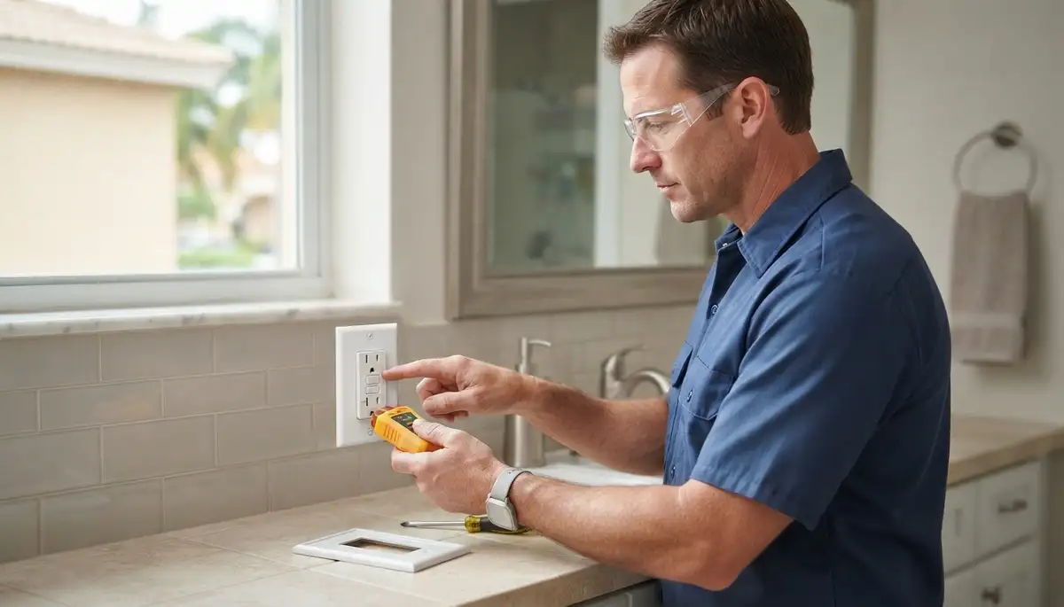 GFCI outlet installation protects wet areas in a Medley, FL home