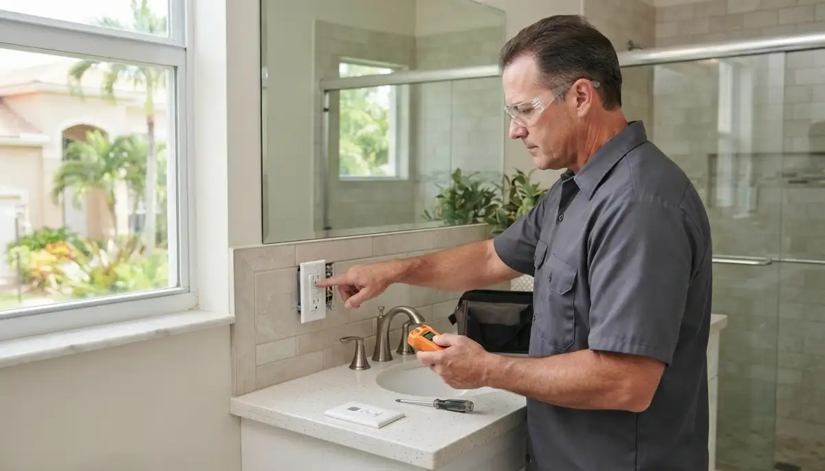 GFCI outlet providing ground-fault protection in a Fort Lauderdale, FL wet area