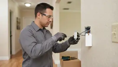 Electrician installs a GFCI outlet with test and reset buttons in a Fort Lauderdale, FL home