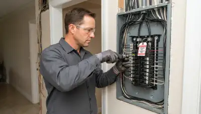 Electrician installing a new electrical load center during a panel upgrade in a Fort Lauderdale, FL home