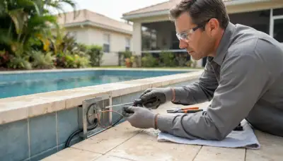 Electrician replacing and bonding a pool light fixture in Fort Lauderdale, FL