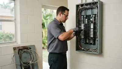 Electrician upgrading an older home’s electrical panel in Fort Lauderdale, FL