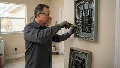 Electrician upgrading an older home's electrical panel in Miramar, FL