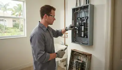 Electrician upgrading an older home's electrical panel from 100 to 200 amps in Plantation, FL