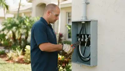 Fort Lauderdale electrician terminating service conductors in a new meter base with weatherproof lugs