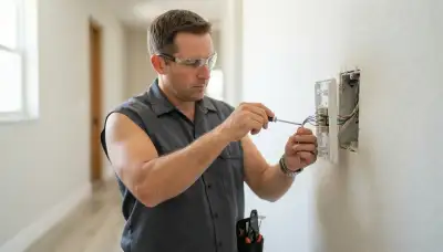 Electrician terminating intercom station wires for home installation in Fort Lauderdale, FL