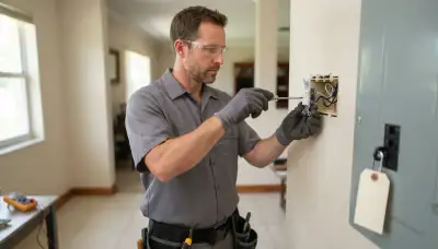 Electrician replacing a wall switch and securing wiring in a Fort Lauderdale, FL home