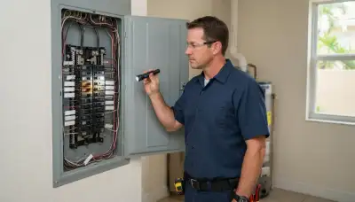 Electrician performing a whole-home electrical inspection in Fort Lauderdale, FL