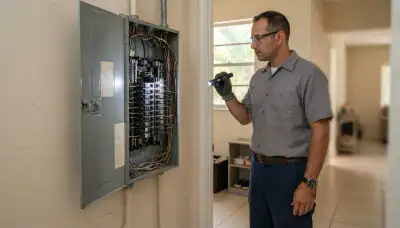 Electrician performing a whole-home electrical inspection in Hialeah Gardens, FL