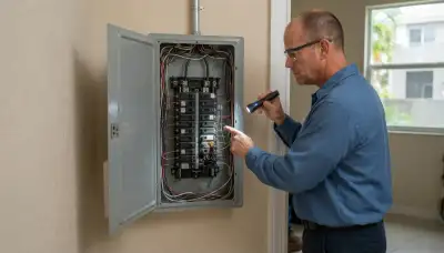 Electrician performing a whole-home electrical inspection in Sunny Isles Beach, FL