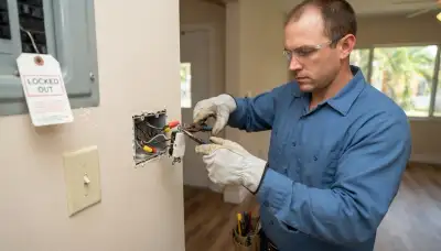 Electrician replacing scorched wiring and a failed device in a junction box in Fort Lauderdale, FL